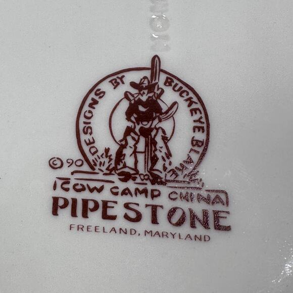 Pipestone Cow Camp Vegetable Bowl 12" Cowboy Horse Scene Oval Buckeye Blake - Picture 7 of 8